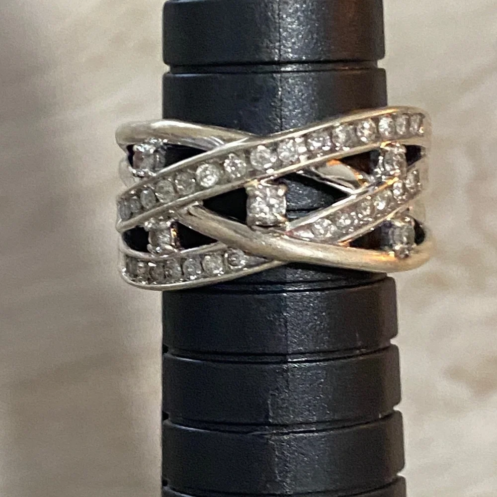 1/2 CTTW Genuine Natural Diamond Crisscross Multi Row Band 925 Sterling Silver